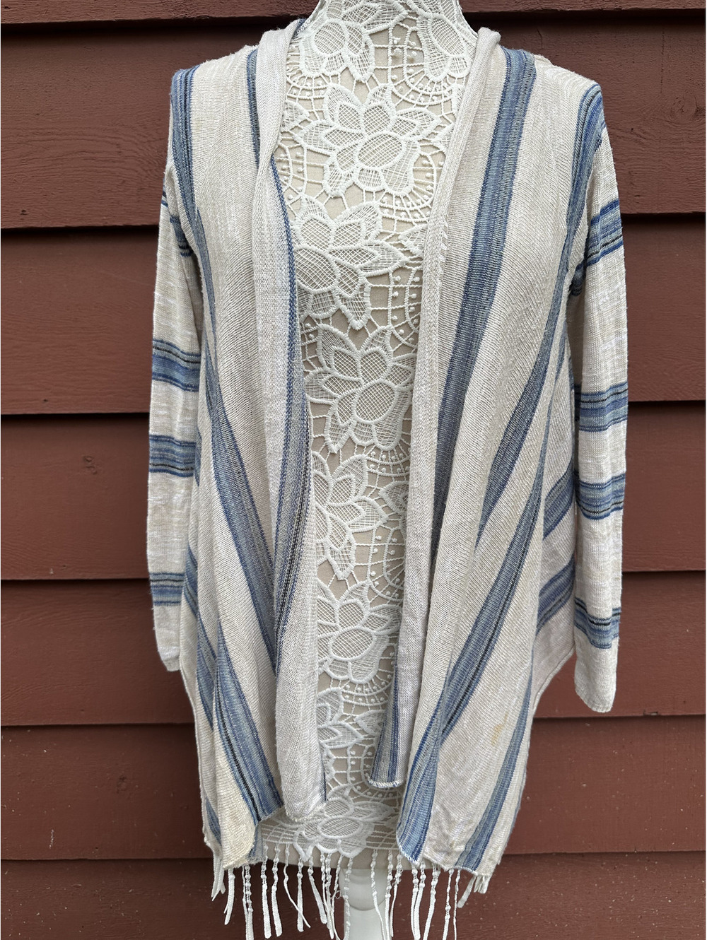 Absolutely Creative Worldwide Striped Open Front Cardigan Sweater